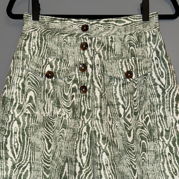 Anthropologie Green Woodgrain Print Wide Leg Trousers - Picture 2 of 4